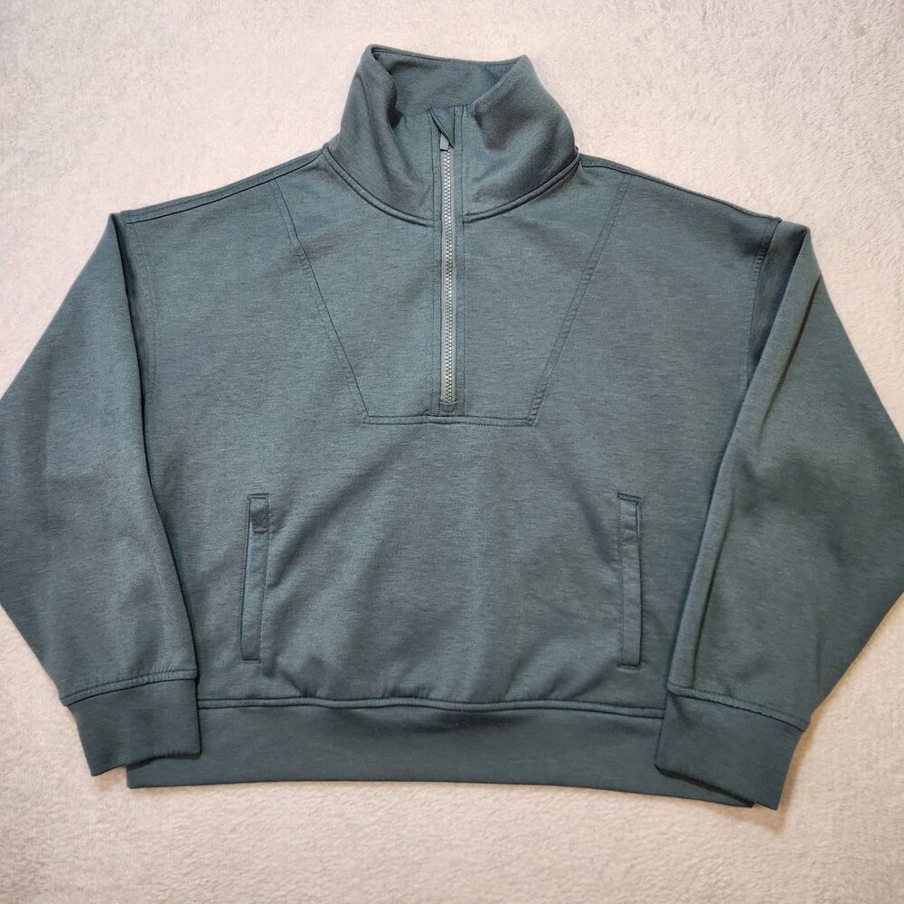 Zenana Women’s M Scuba 1/2 Zip Sweatshirt Sage Green Pockets ROT-4051Y